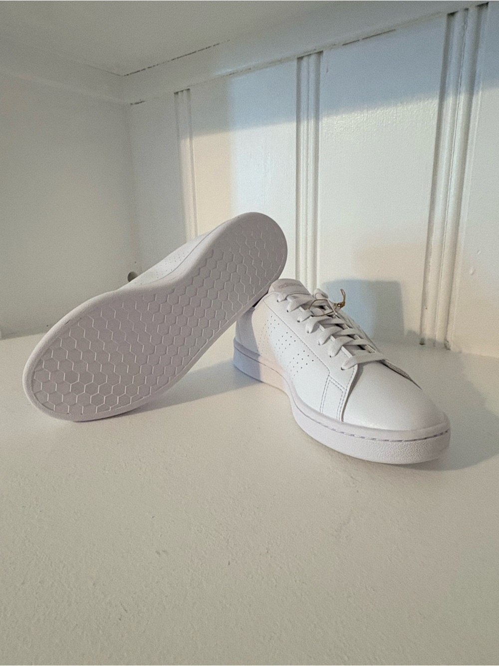adidas Women's White Leather Sneakers with Pink Logo Accent - Picture 3 of 5